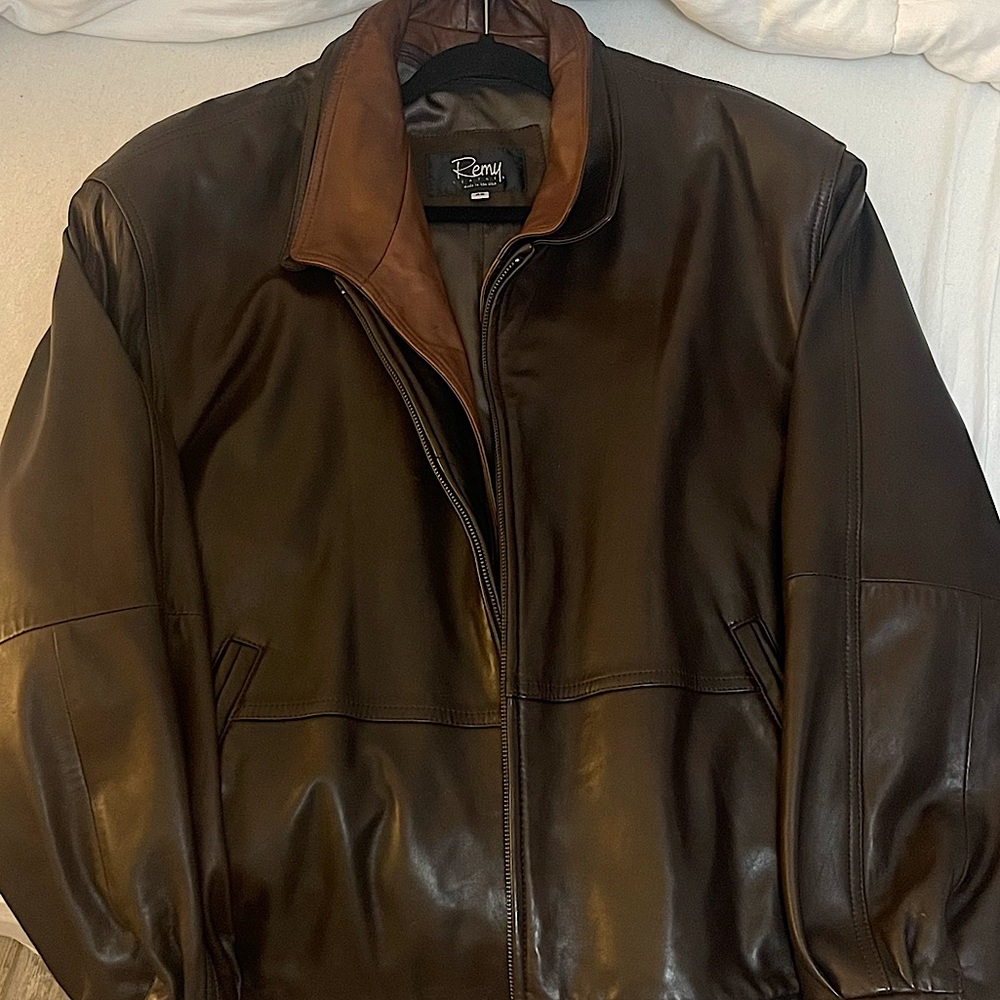 “Remy” Brand, Men’s Leather Dress Jacket, with Zip-in leather lapel and collar